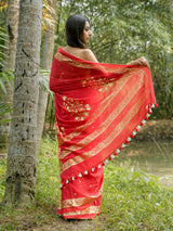 Women's Red Cotton Mul Saree