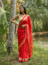 Women's Red Cotton Mul Saree