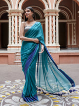 Women's Blue Mul Cotton Saree