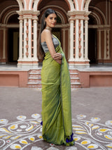 Women's Green Cotton Mul Saree