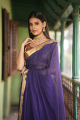 Women's Purple Mul Cotton Saree