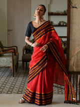 Women's Red Cotton Saree