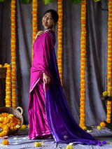 Women's Pink Cotton Acrylic Saree