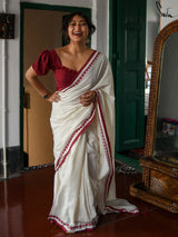 Women's White Handloom Cotton Saree