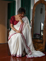 Women's White Handloom Cotton Saree