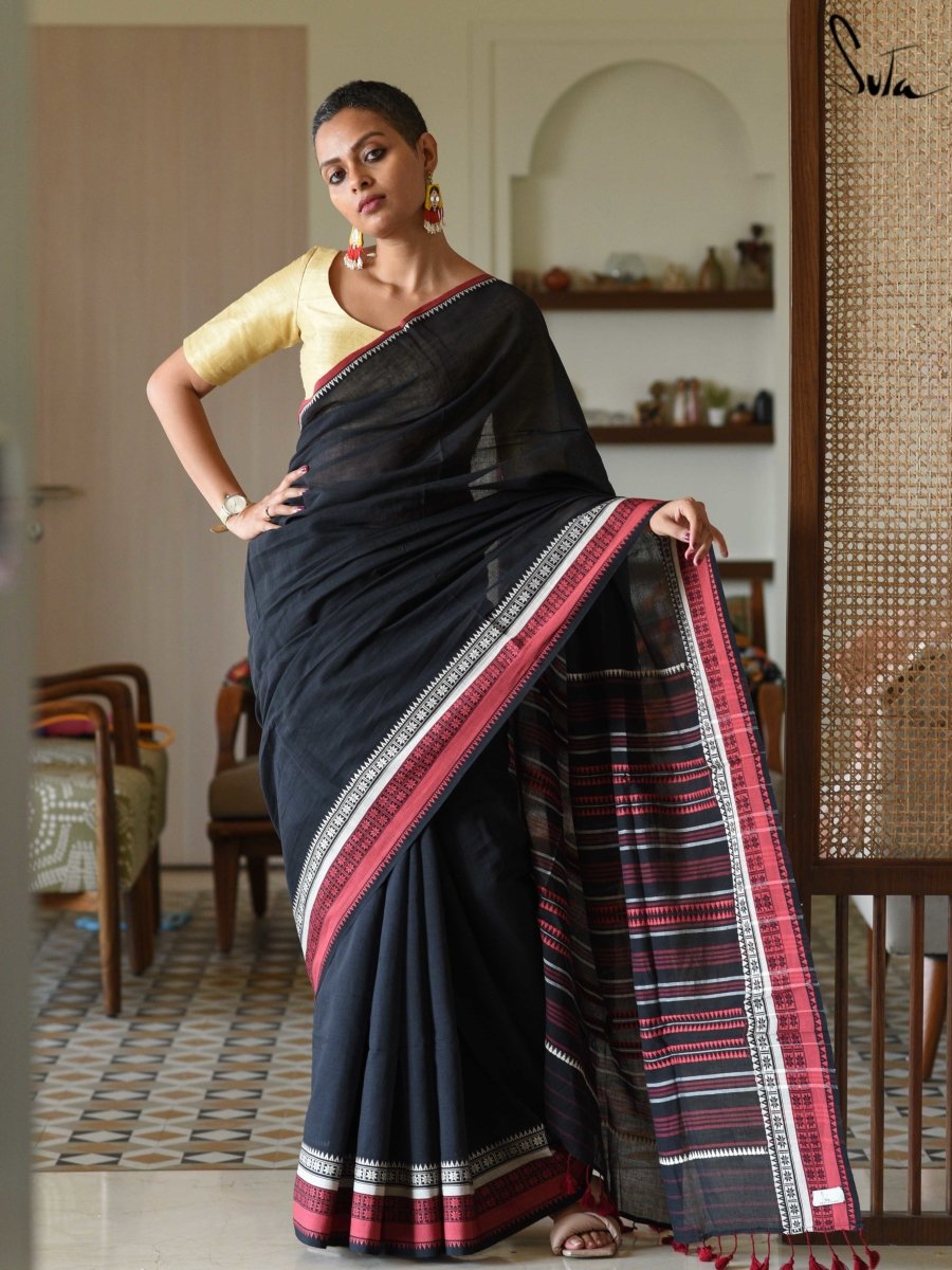 Women's Black Cotton Saree