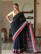 Women's Black Cotton Saree