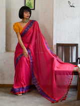 Women's Pink Mul Cotton with Zari Saree
