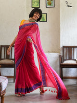 Women's Pink Mul Cotton with Zari Saree