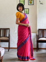 Women's Pink Mul Cotton with Zari Saree