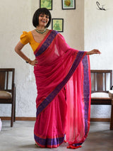 Women's Pink Mul Cotton with Zari Saree