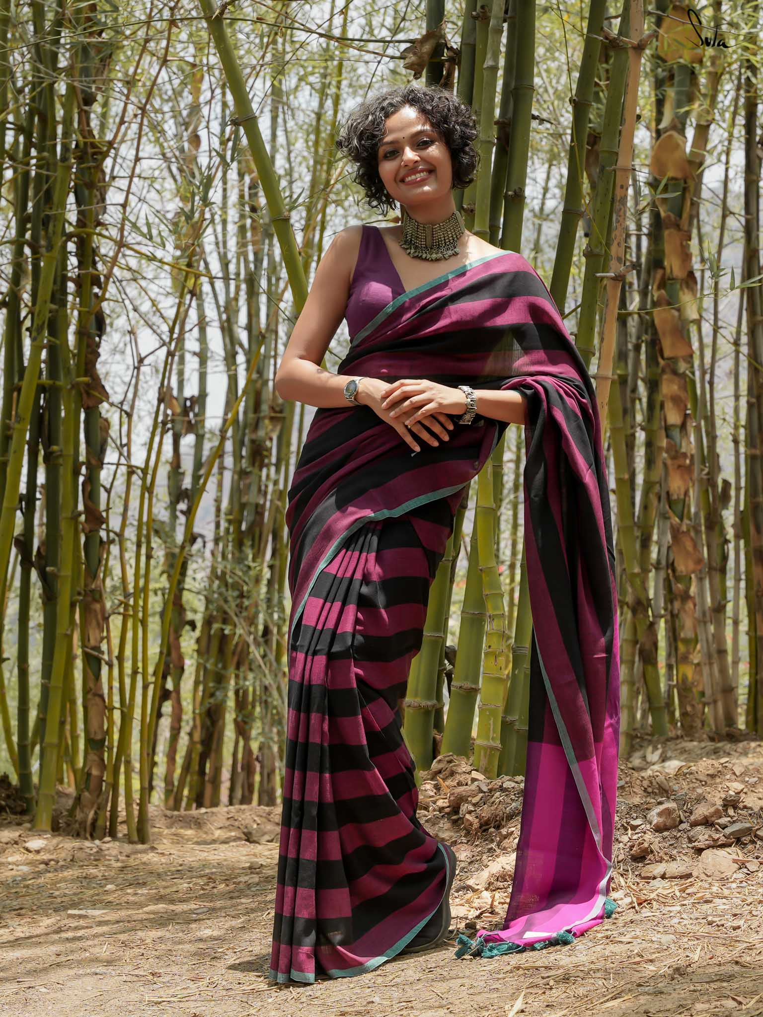Women's Multicolor Slub Saree
