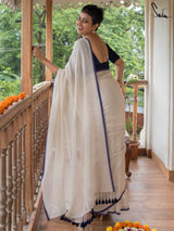 Women's White Mul Cotton Saree