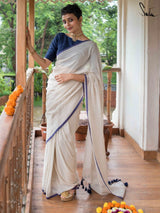 Women's White Mul Cotton Saree