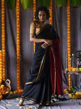 Women's Black Cotton Acrylic Saree