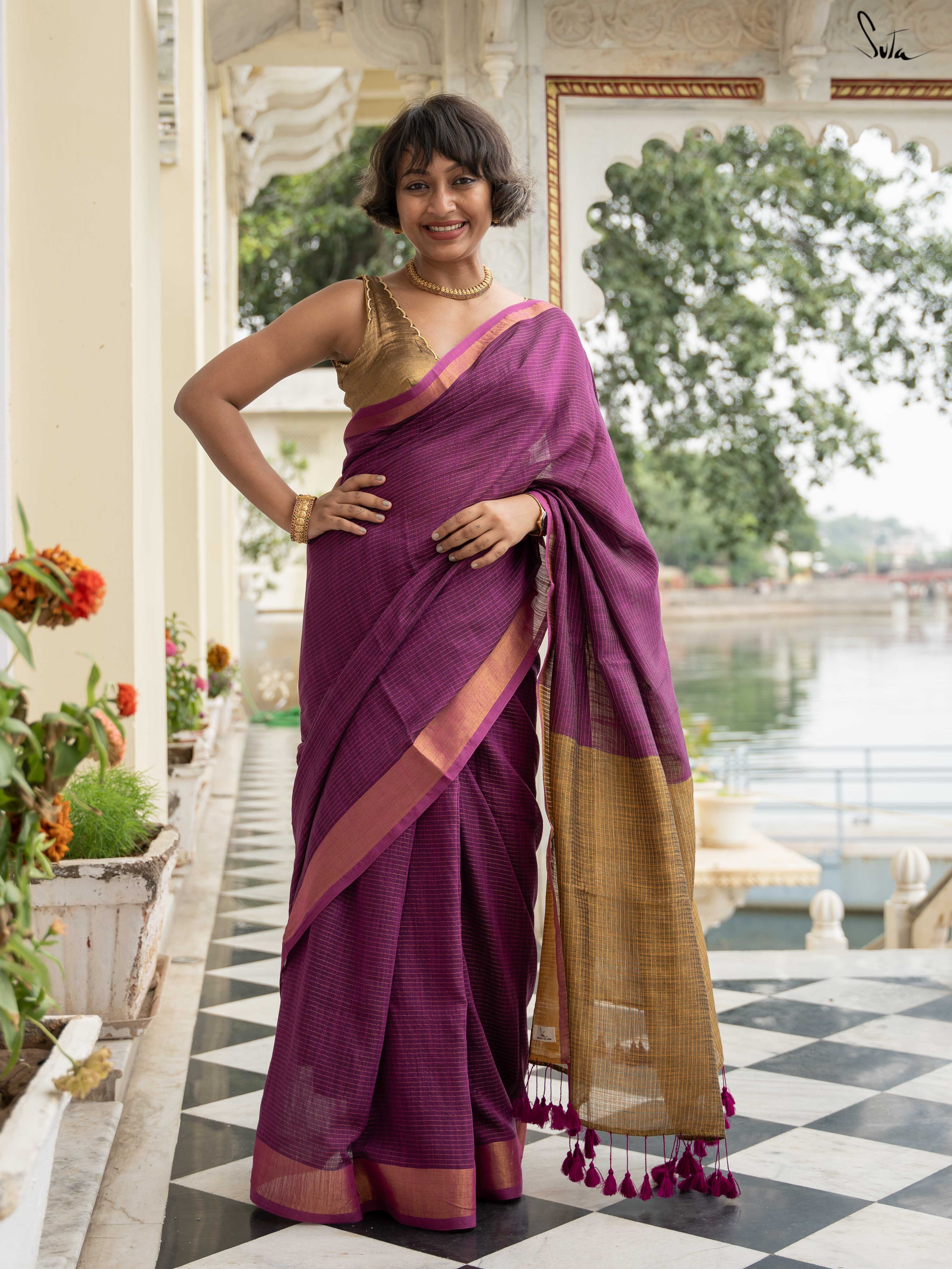 Women's Purple Slub Saree
