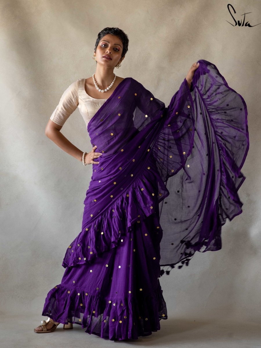 Women's Purple Mul Cotton Saree