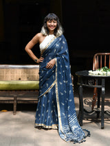 Women's Blue Cotton Viscose Saree