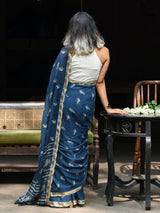 Women's Blue Cotton Viscose Saree