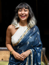 Women's Blue Cotton Viscose Saree