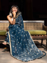 Women's Blue Cotton Viscose Saree