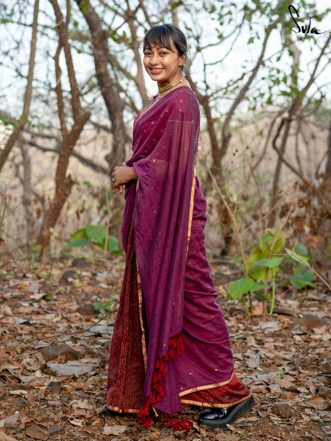 Women's Purple Cotton Saree