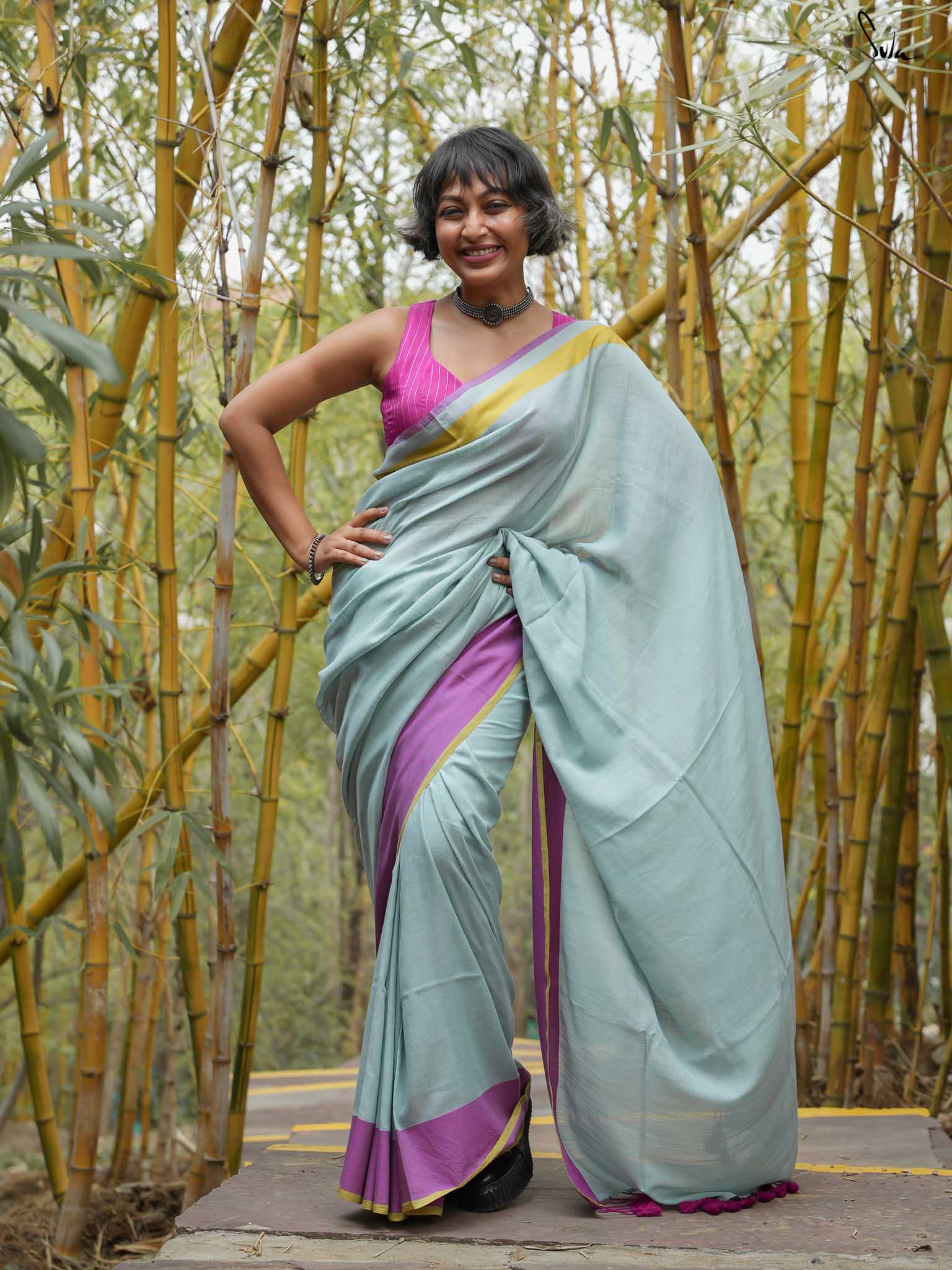 Women's Green Slub Saree