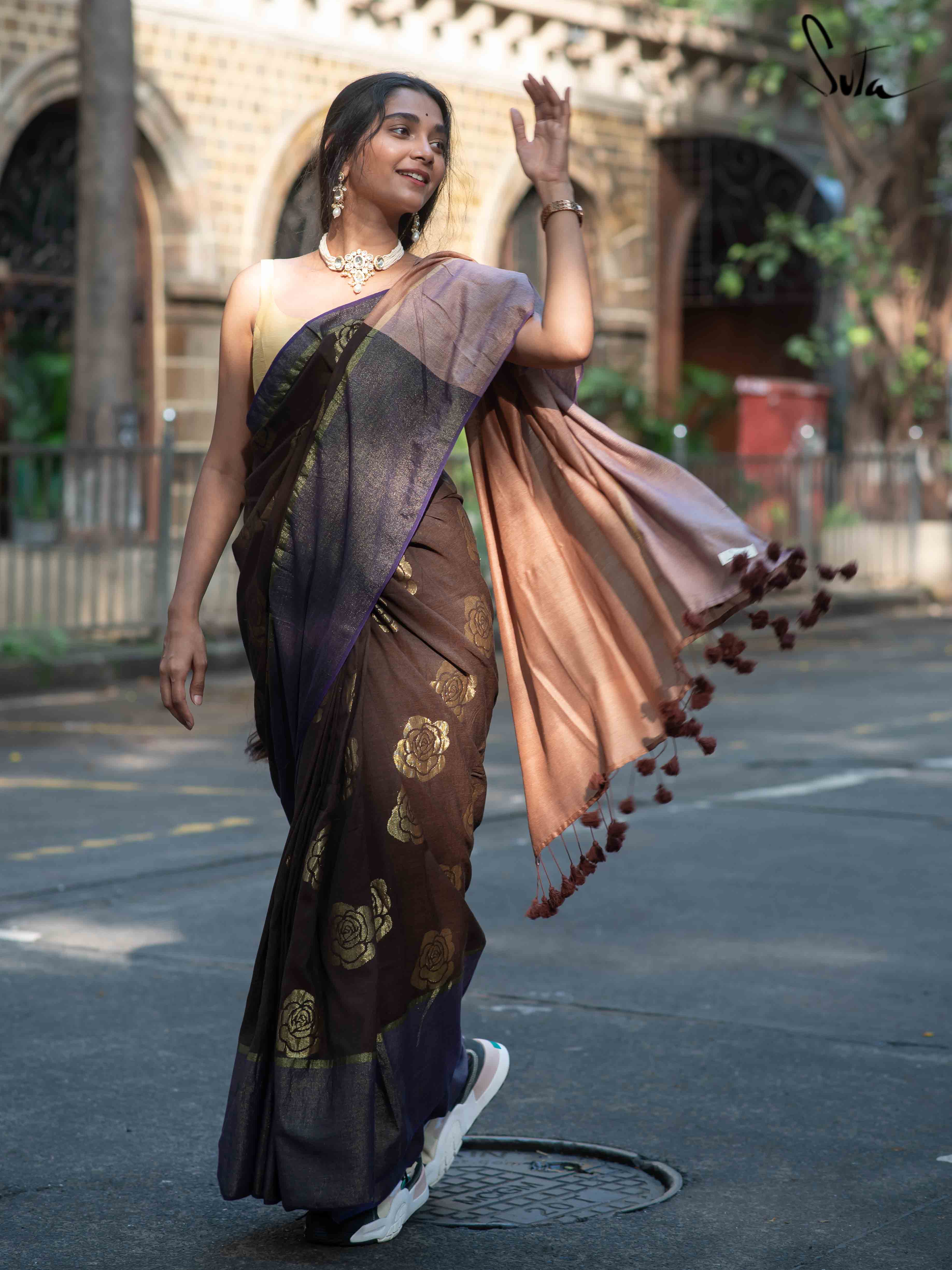 Women's Multicolor Ikat Cotton Saree