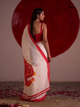 Women's White Mul Cotton Saree