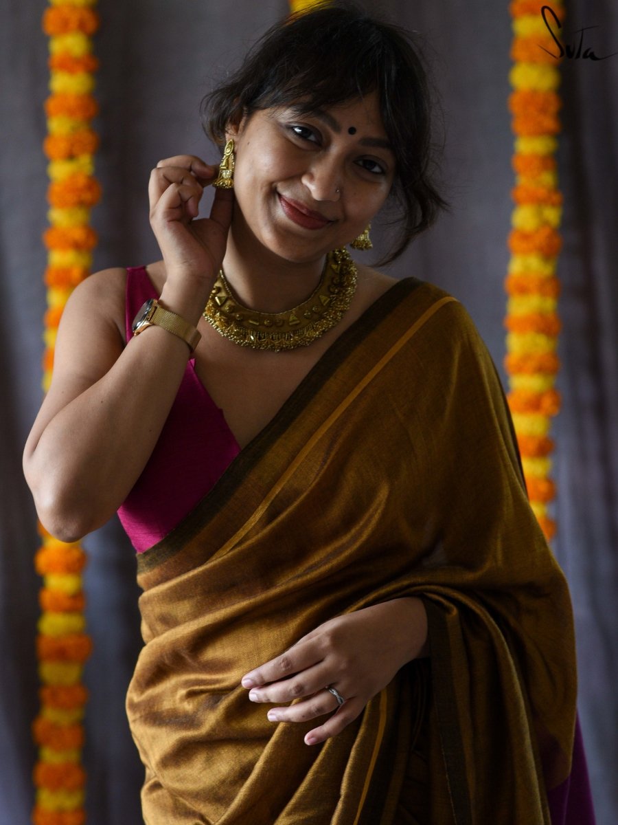 Women's Yellow Cotton Acrylic Saree