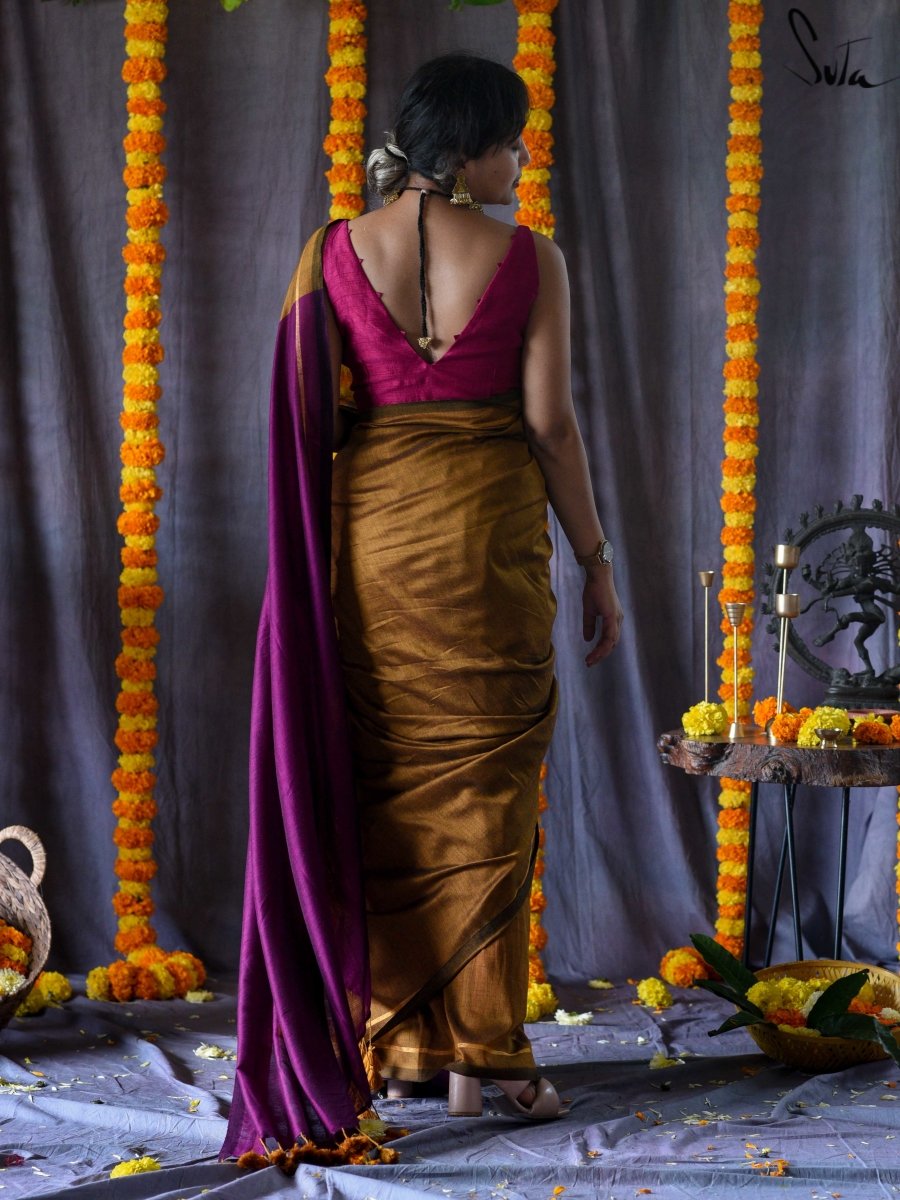 Women's Yellow Cotton Acrylic Saree