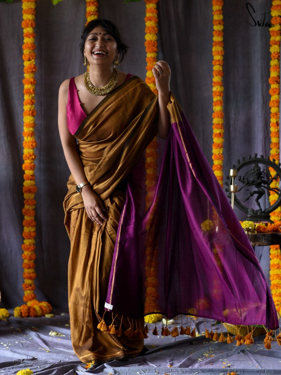 Women's Yellow Cotton Acrylic Saree