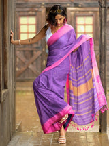 Women's Purple Handloom Cotton Saree