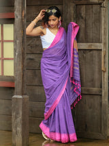 Women's Purple Handloom Cotton Saree