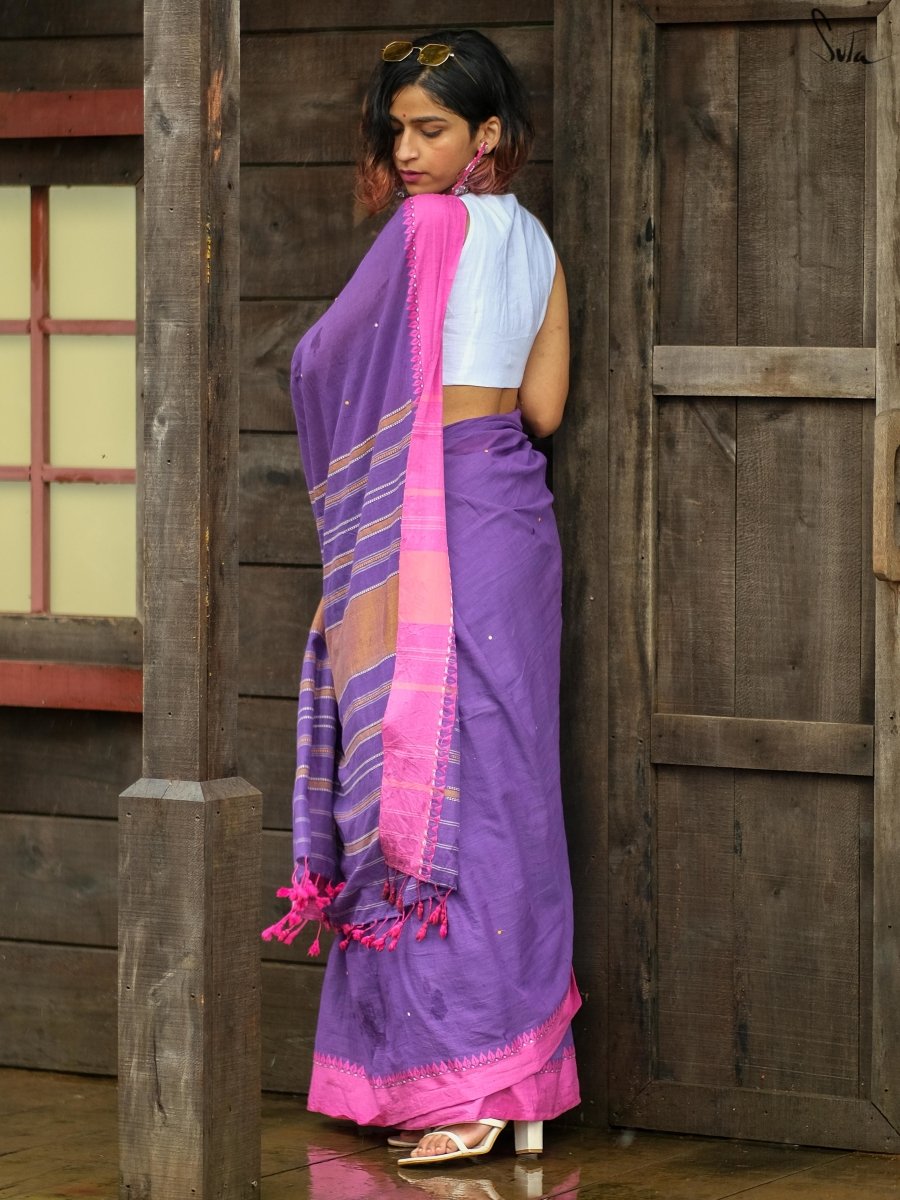 Women's Purple Handloom Cotton Saree