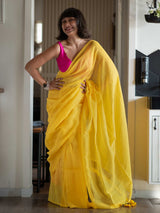 Women's Yellow Mul Cotton Saree