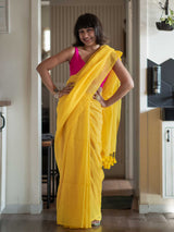 Women's Yellow Mul Cotton Saree