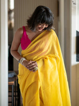 Women's Yellow Mul Cotton Saree