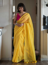 Women's Yellow Mul Cotton Saree