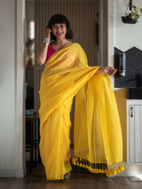 Women's Yellow Mul Cotton Saree