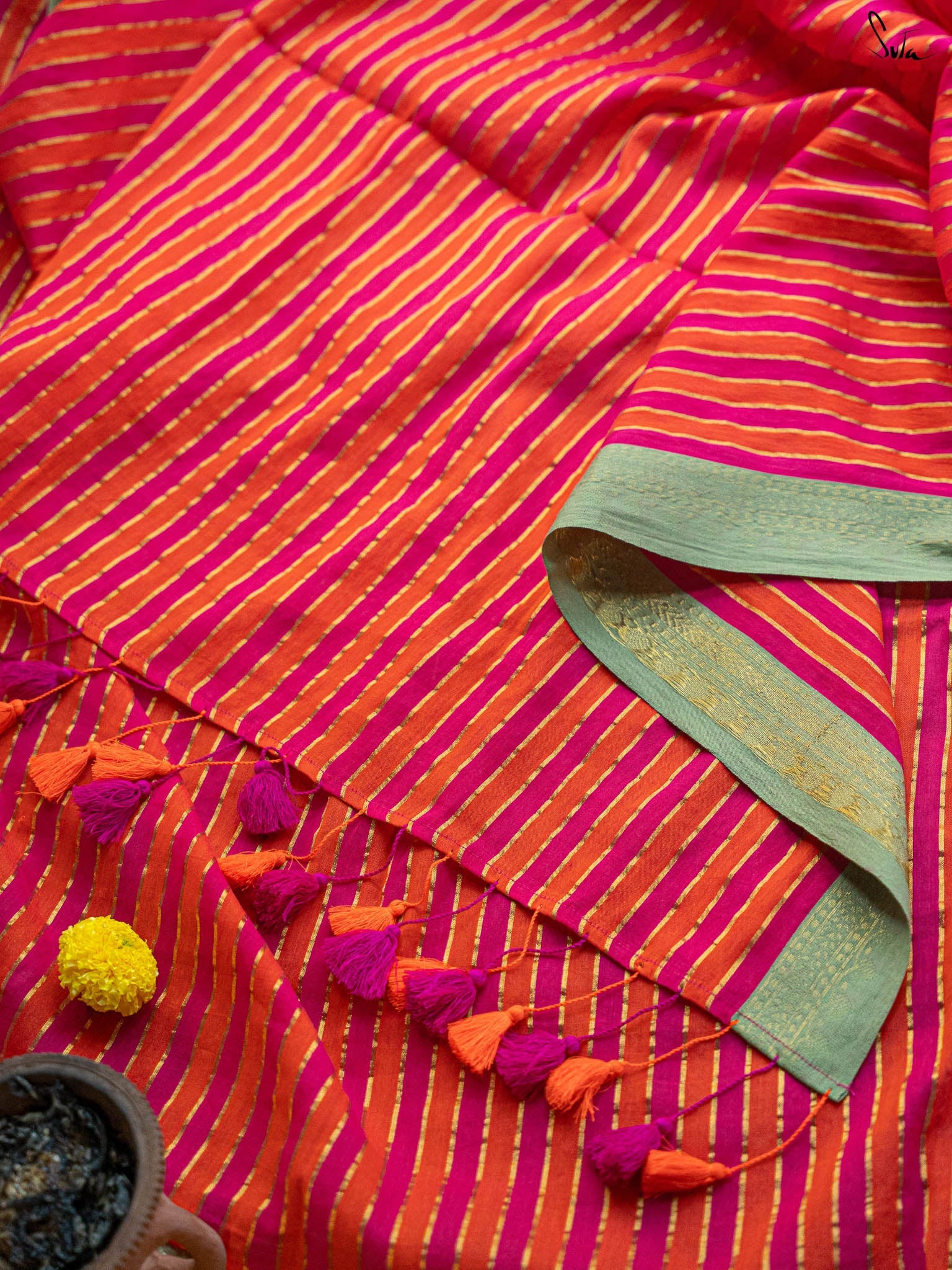 Women's Orange Casual Cotton Saree