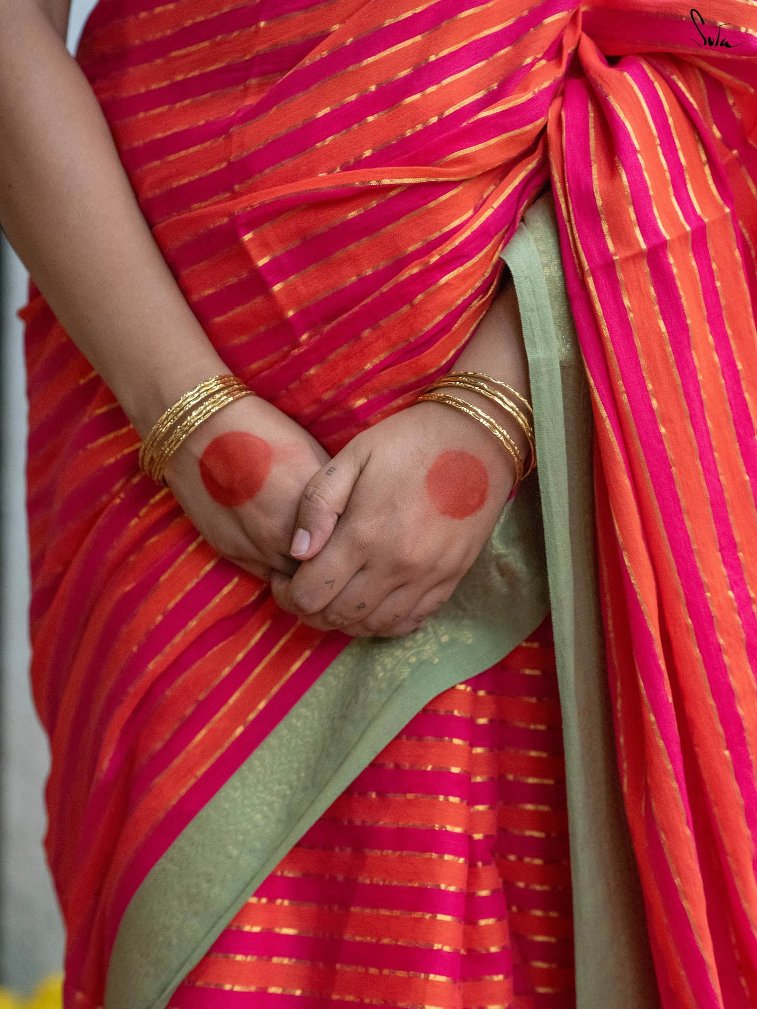 Women's Orange Casual Cotton Saree