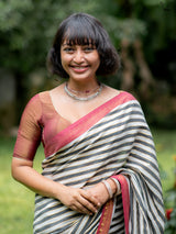 Women's Black and White Casual Cotton Saree