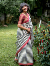 Women's Black and White Casual Cotton Saree