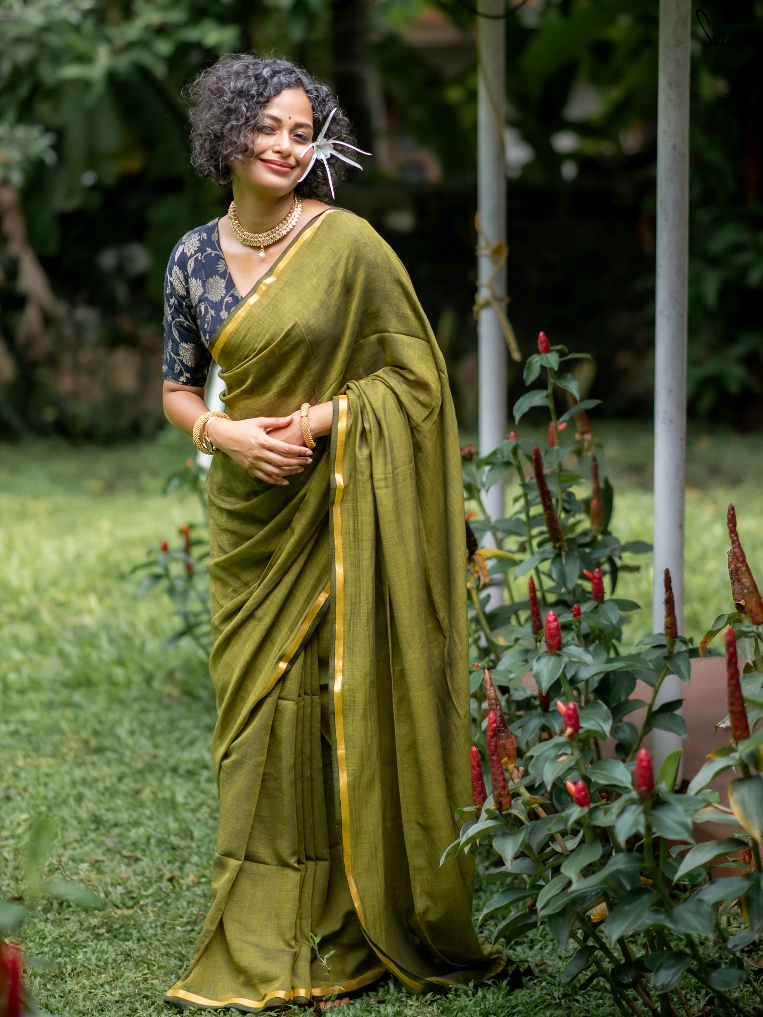 Women's Green Casual Mul Saree