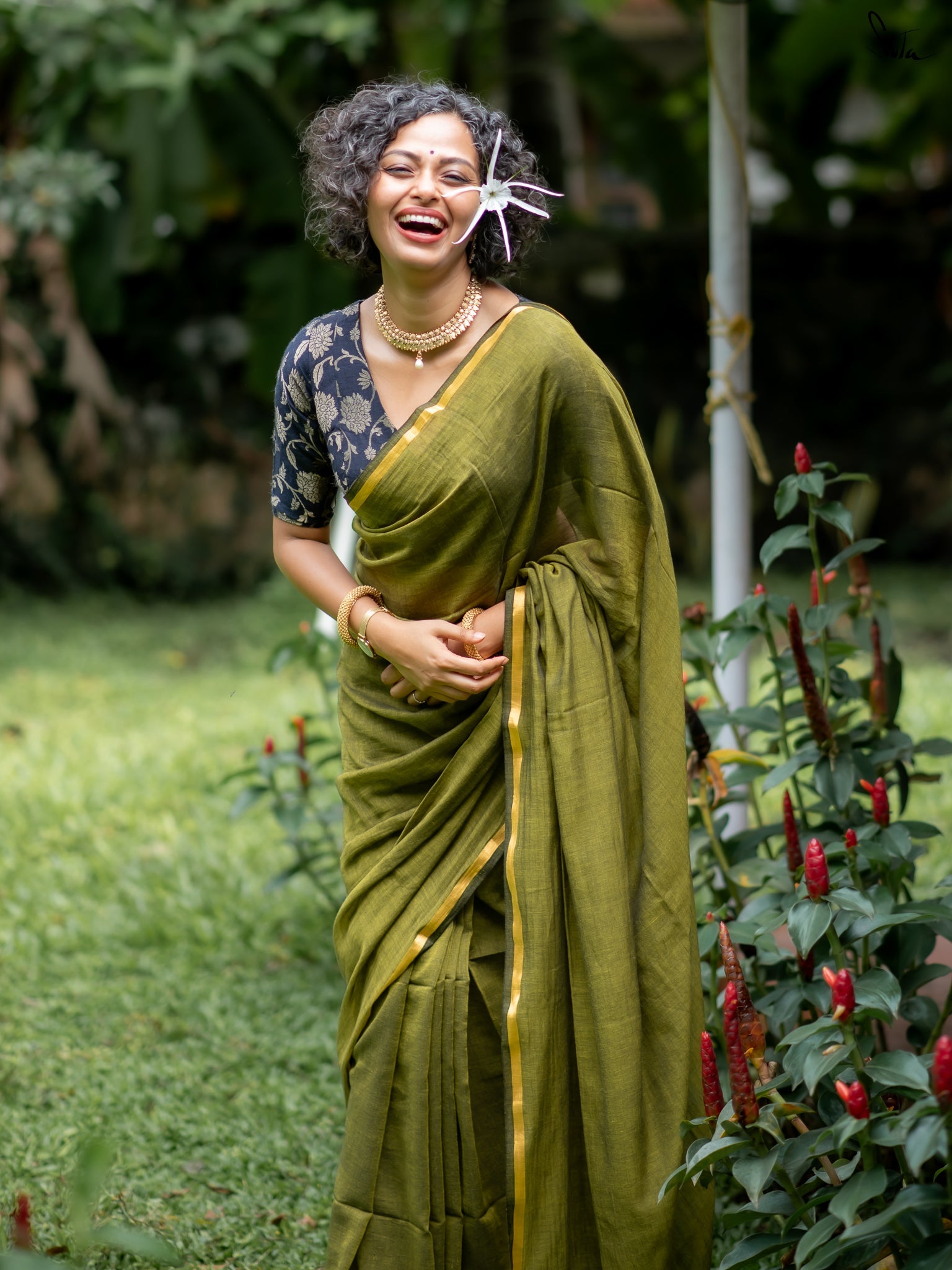 Women's Green Casual Mul Saree