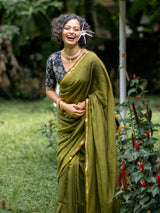 Women's Green Casual Mul Saree