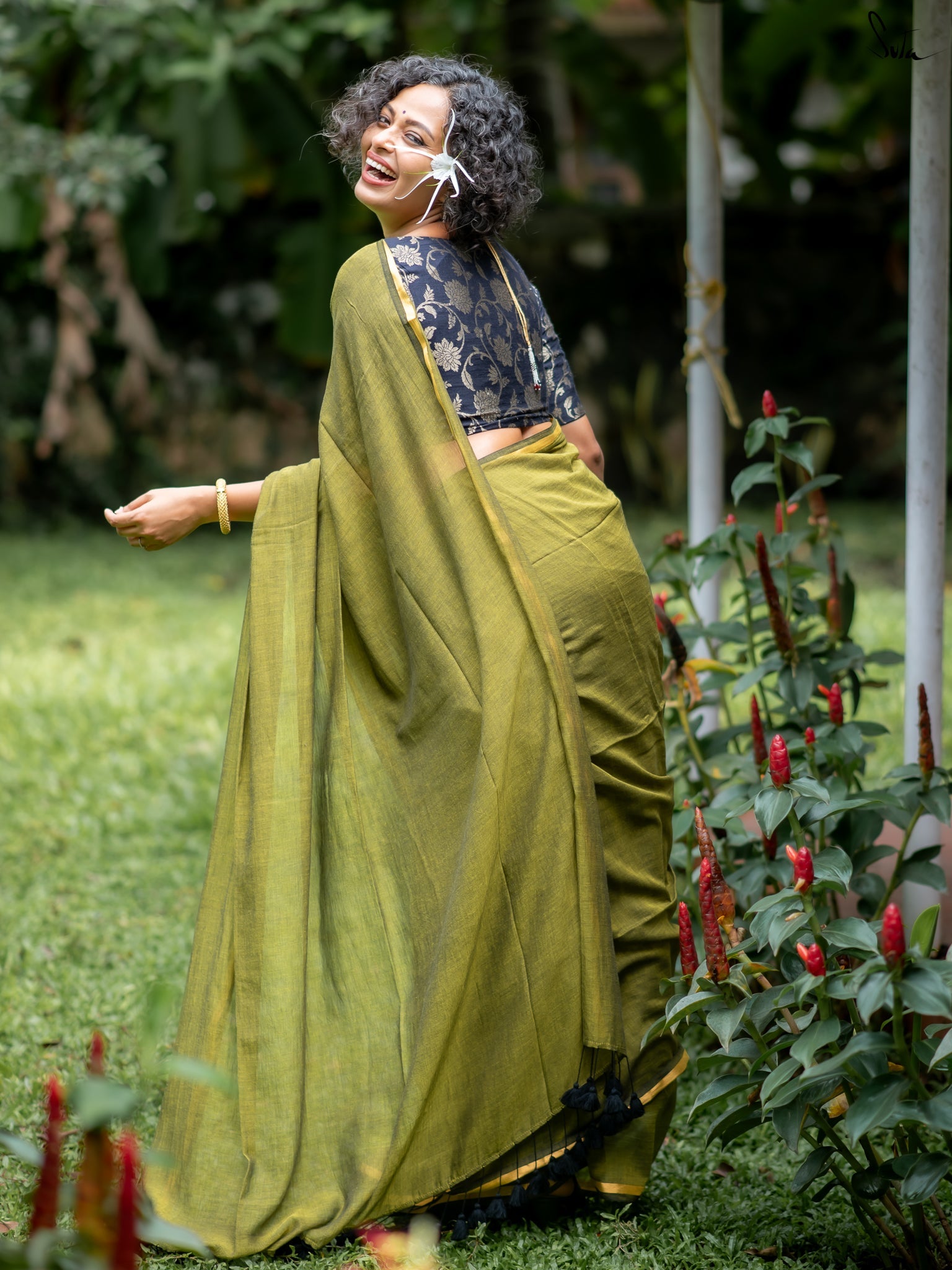 Women's Green Casual Mul Saree