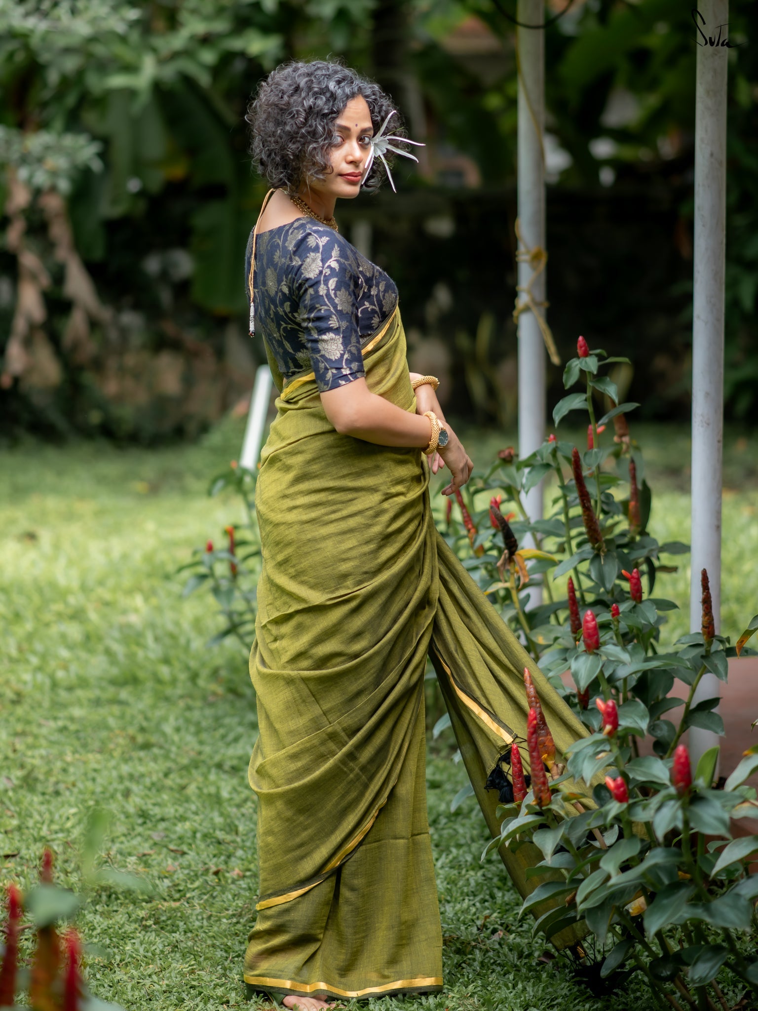 Women's Green Casual Mul Saree