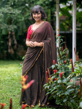 Women's Brown Casual Mul Saree